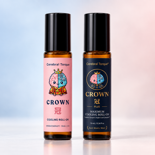 The original CROWN cooling roll-on next to CROWN Plus maximum cooling roll-on, side by side