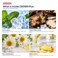 What is inside CROWN Plus: four coolants, three Chinese herbs, bisabolol and Roman chamomile, water-free MCT oil