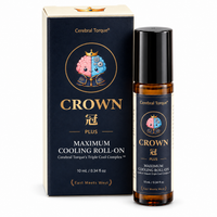 CROWN Plus cooling roll-on bottle and box on white, Cerebral Torque's Triple Cool Complex, lavender-free