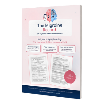 The Migraine Record 90-Day Edition, 8.5 x 11 inch paperback migraine tracker and documentation book